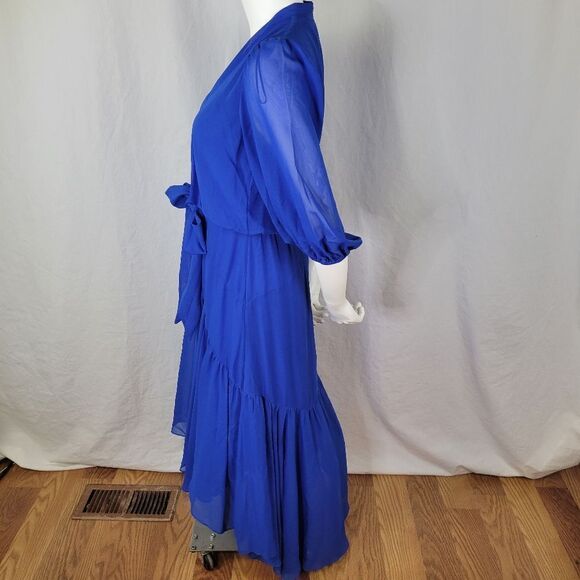 Taylor Royal Blue V-Neck Hi-Low Blouson Style‎ Midi Dress Size S - Picture 2 of 11